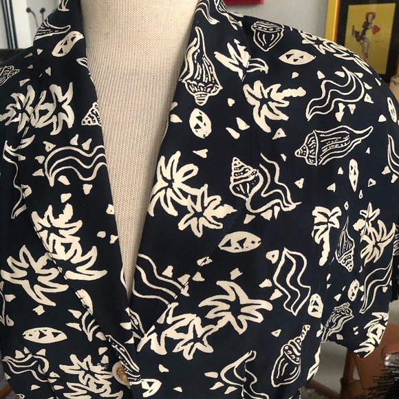 SOLD Vintage 1940s Style Dress Shell Novelty Print Blue M L PinUp Rockabilly - Picture 5 of 7